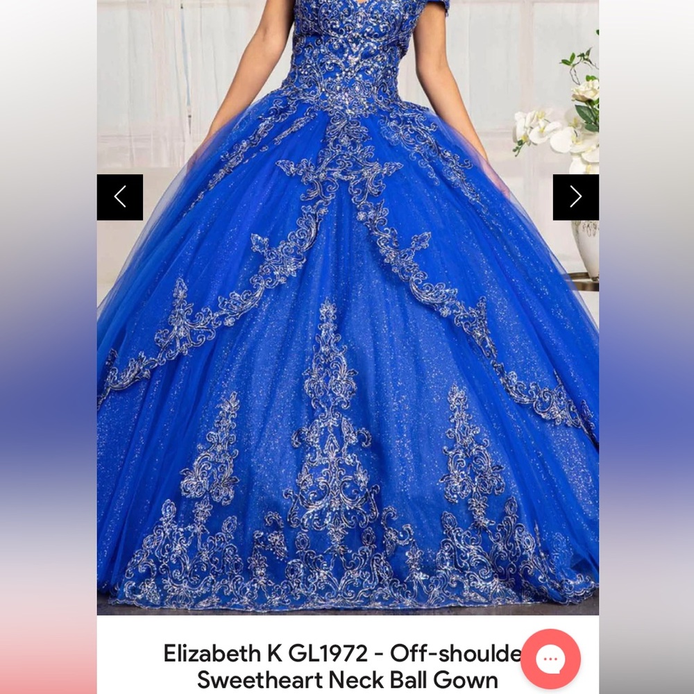 Blue and Silver Off-Shoulder Ball Gown